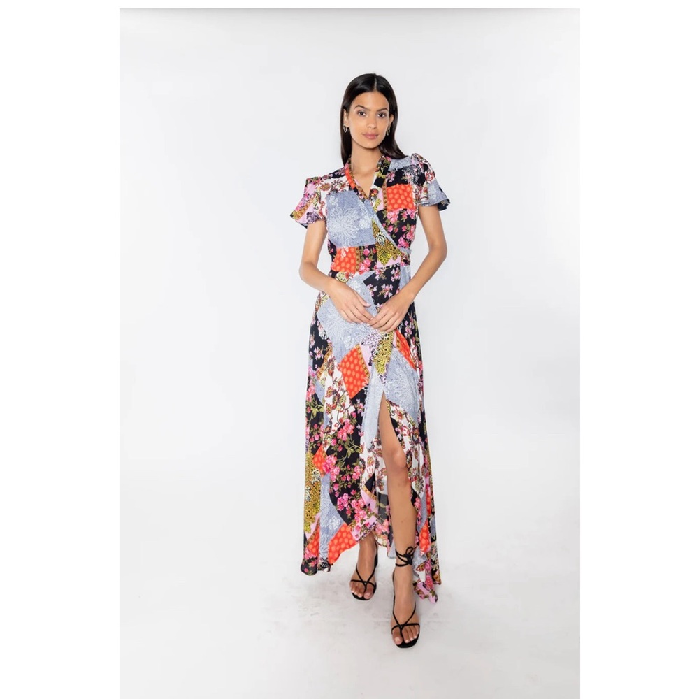 Raga X Anthropologie Patched Together Multicolor Wrap Maxi Dress Size L Boho